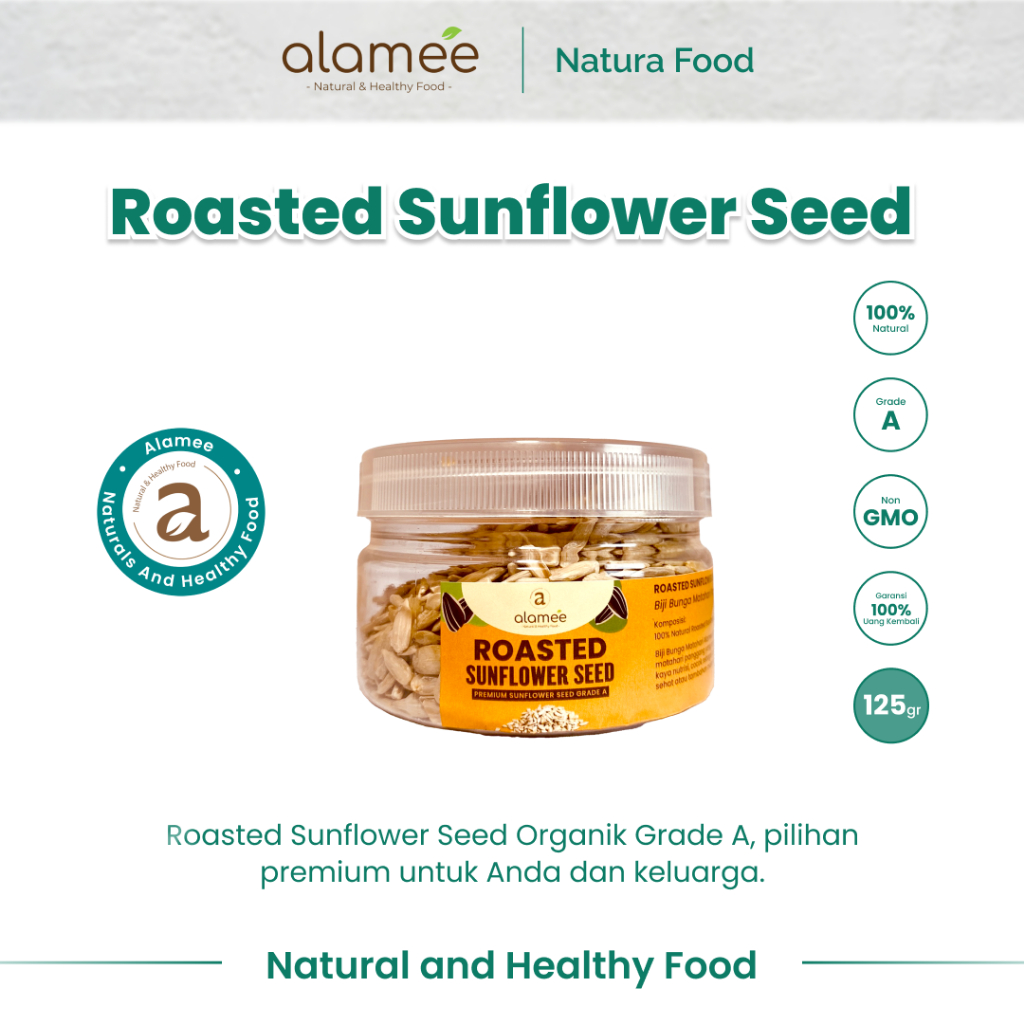 

ALAMEE Roasted Sunflower Seed Biji Bunga Matahari Kupas Oven Biji Kuaci Panggang PREMIUM 125gr