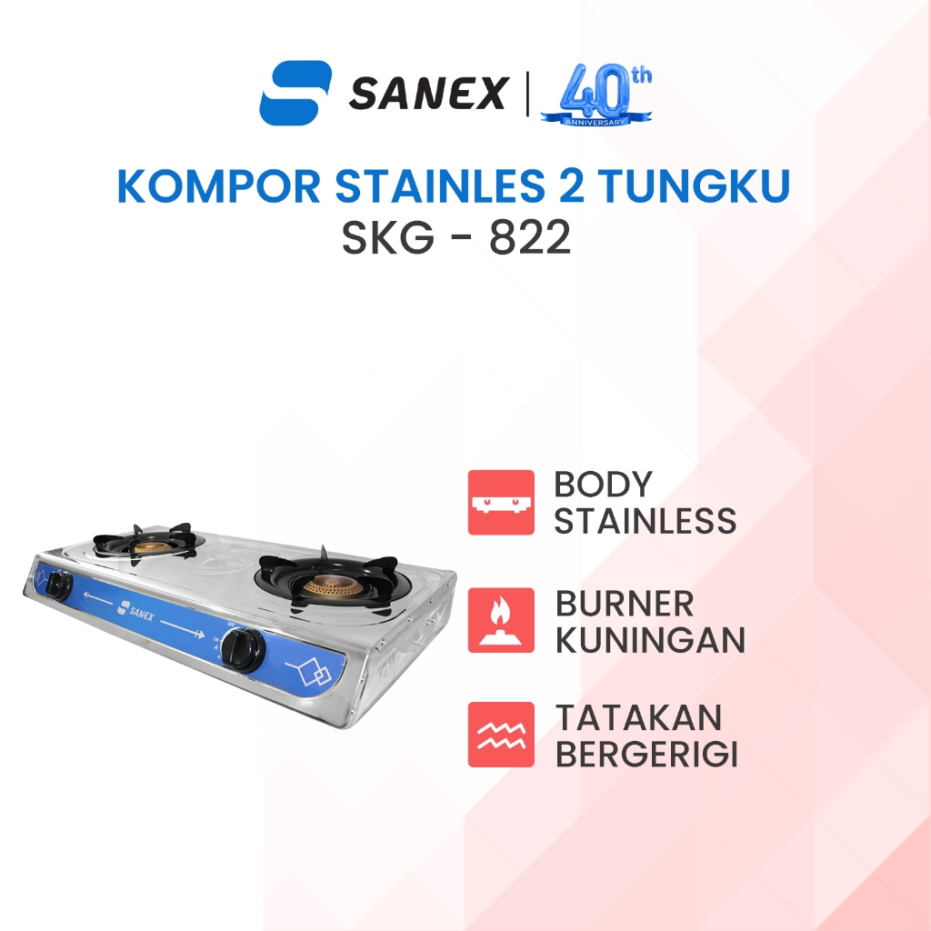 SANEX Kompor Gas Stainless Steel 2 Tungku SKG-822