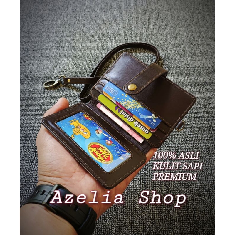 

Dompet kulit kartu- id card holder-name tag tali kulit-pria-wanita