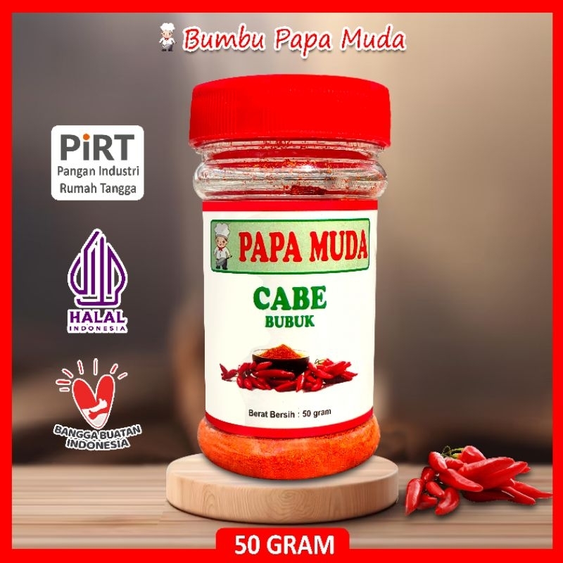 

Bumbu Papa Muda - Cabe Bubuk 50 gram - Kemasan Botol Sendok