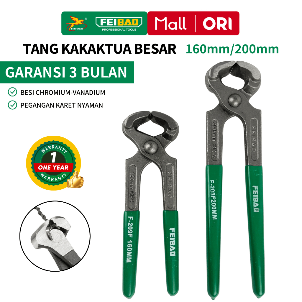 Feibao Tang Kakaktua Besar 6/8 Inch / Tang Gegep Kakatua / Crimping Pliers 150-200mm kualitas baik
