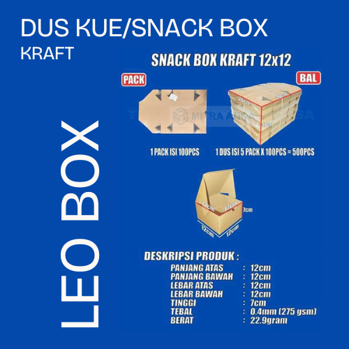 

Dus Kue/Snack Box Leo Box 12X12 Kraft Min.10 pcs