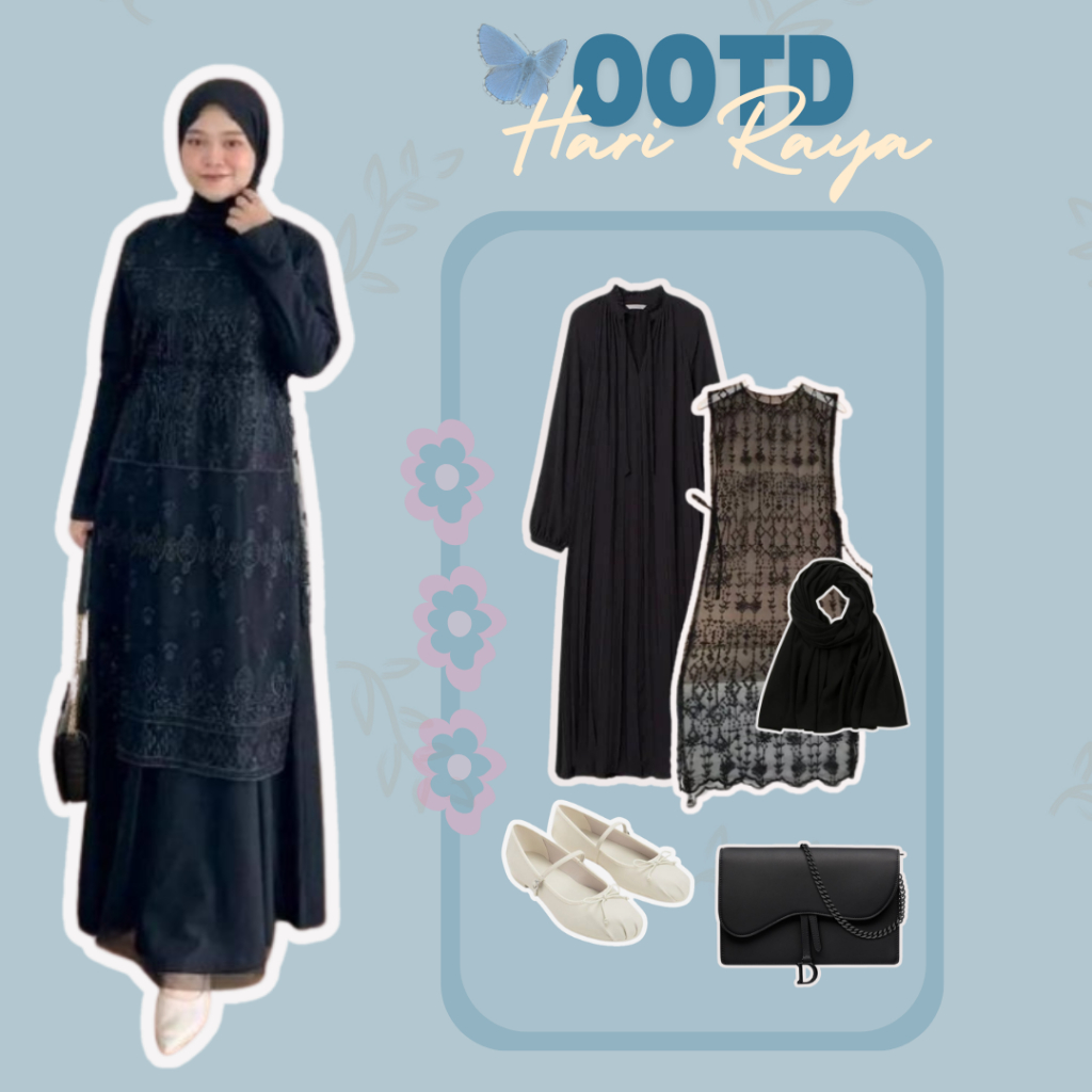Hari Raya Dress Hitam Lengan Panjang|outer brukat premium  Long dress Kekinian|OOtd Lebaran