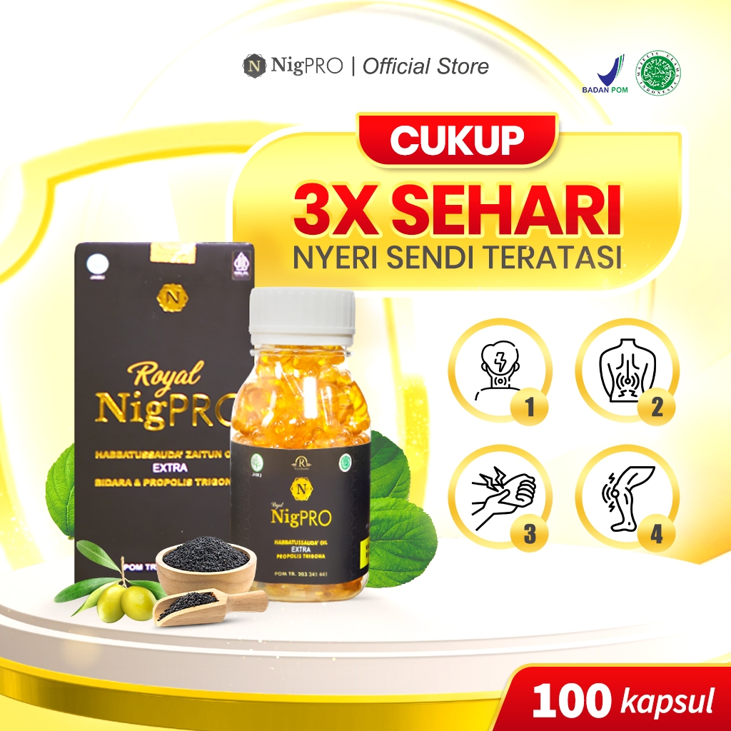 ROYAL NIGPRO Habbatussauda Oil Extra Propolis Trigona Herbal Nyeri Sendi - Isi 100 Kapsul