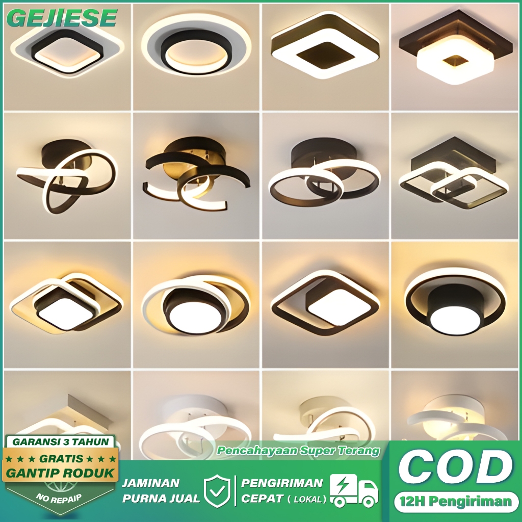 GEJIESE Lampu Plafon Minimalis Modern Lorong Lampu Hias Ring Mewah 24W 3 Warna Ruang Tamu Kamar Tidu