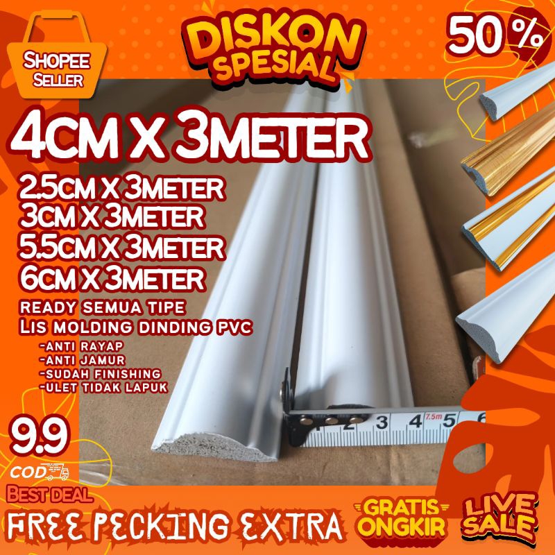 Lis molding dinding ruang tamu 4CM * 3M/list moulding pvc/molding dinding tempel/molding dinding pvc