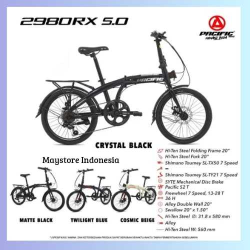 SEPEDA LIPAT PACIFIC 2980 RX 5.0 BONCENGAN UKURAN 20 INCH REM CAKRAM SHIMANO 7 SPEED,SEPEDA READY SI