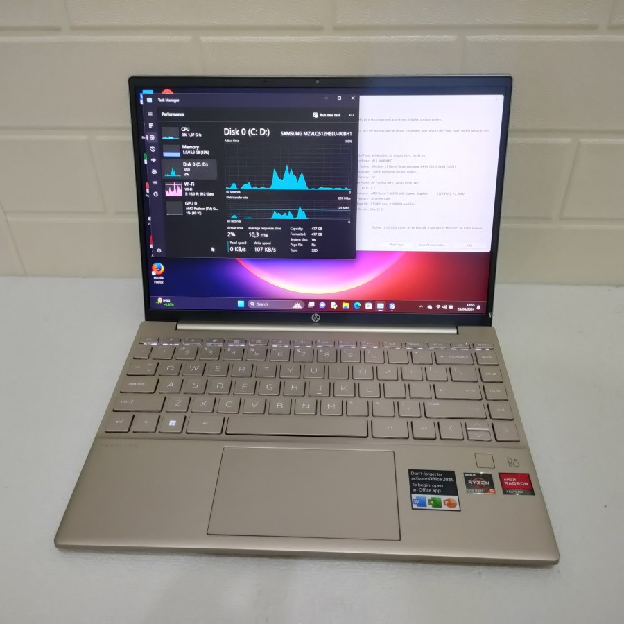 Hp pavilion Aero amd ryzen 5 5625u ram 16 ssd 512 amd radeon w11