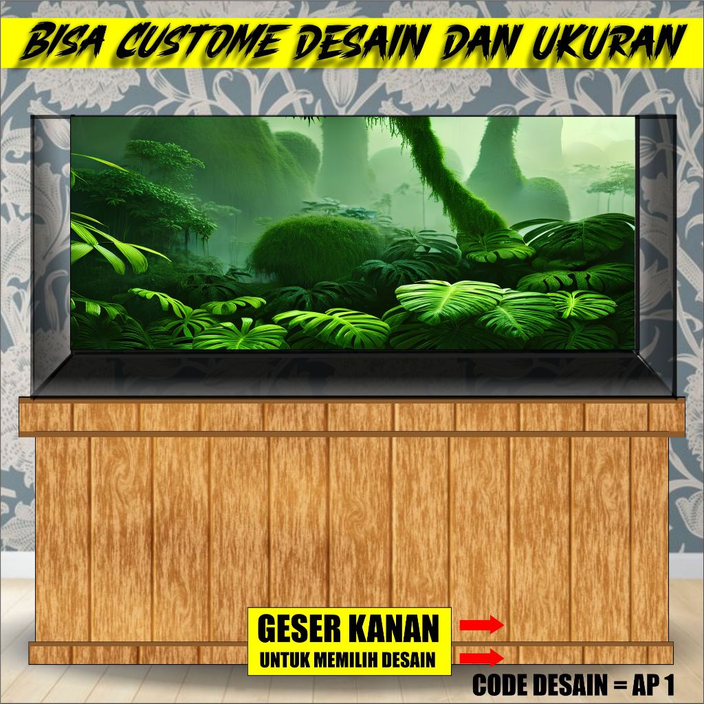 stiker background aquarium 3d timbul custome jumbo kaca akrilik besar full set aqua space ap