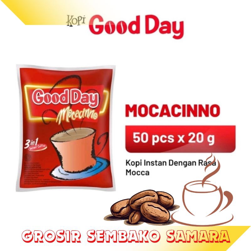 

GOOD DAY Mocacinno 3 in 1 Kopi Instan 1Renteng 10pcs isi (20gr)