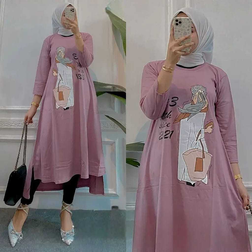 Yurika midi dress muslimah kaos import terbaru
