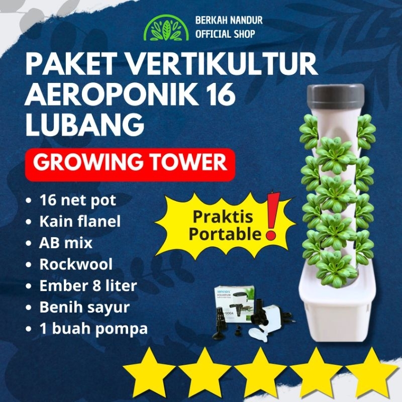 Paket Vertikultur Growing Tower Aeroponik 16 Hole Hidroponik Tower Vertikal Tower Vertikal Hidroponi