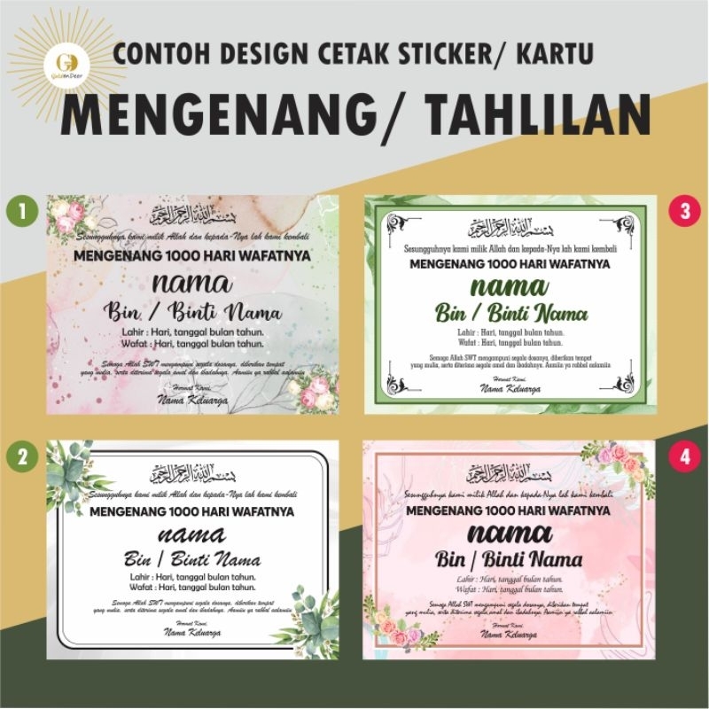 

Cetak Stiker Tahlilan/ Custom Sticker Mengenang/ Stiker Tahlil/ Stiker Mengenang 40 Hari/ 100 Hari/ 1000 Hari