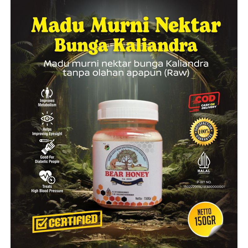 

MADU Mentah Murni BEAR HONEY FULL NEKTAR BUNGA KALIANDRA Kemasan 150 gram