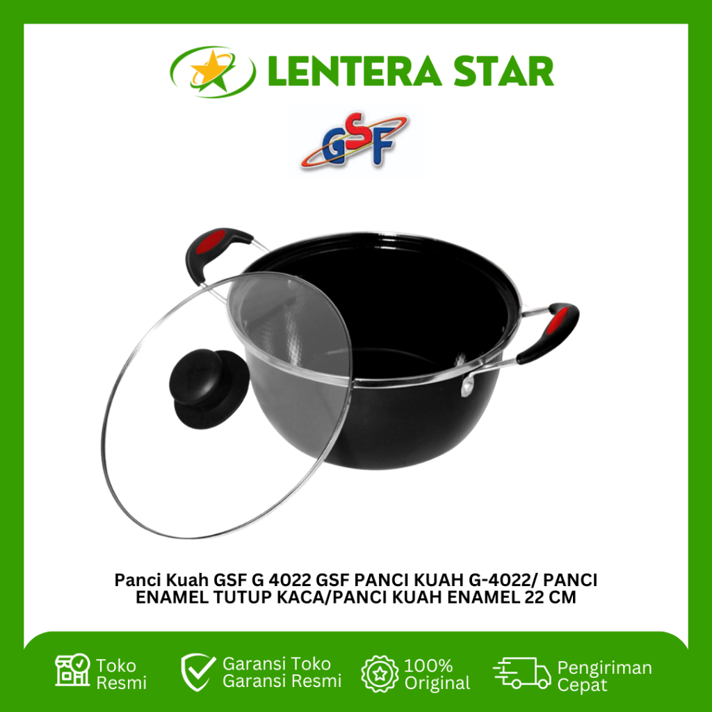 Panci Kuah GSF G 4022 GSF PANCI KUAH G-4022/ PANCI ENAMEL TUTUP KACA/PANCI KUAH ENAMEL 22 CM