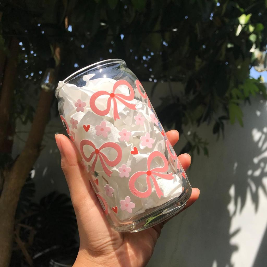 Gelas coquette/ gelas kaca korea/ gelas aesthetic