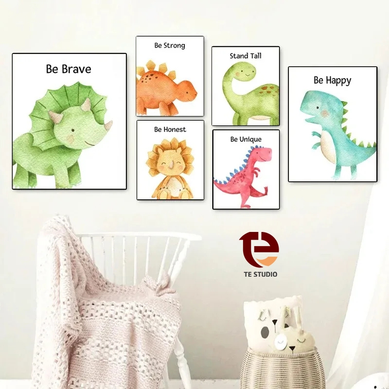 Poster Hewan Dinosaurus Lucu dan Imut Hiasan Dinding Gambar Satwa Unik untuk Rumah dan Kamar Anak - 