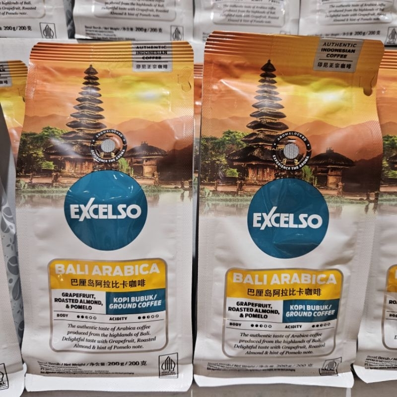 

Excelso Bali Arabica 200gr Kopi BUBUK / Ground Coffee Expired 16 Agustus 2025