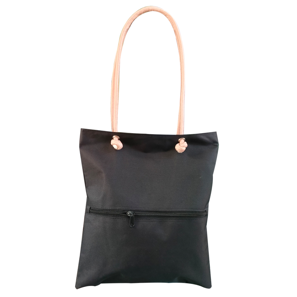 Tas Tote Bag Unisex Hitam Polos Resleting Tali Sumbu Saku Depan