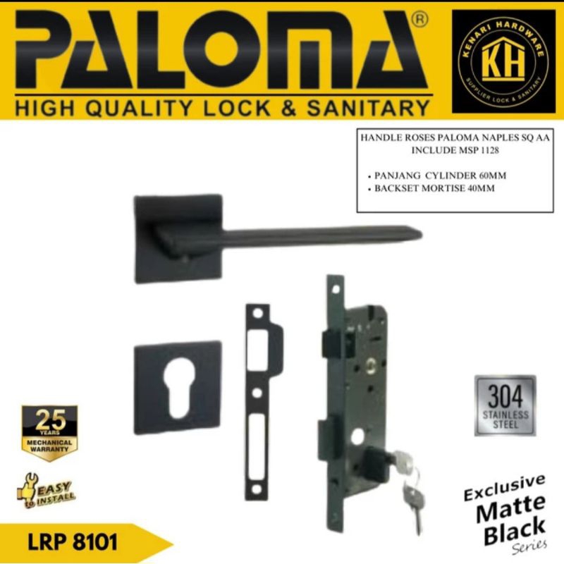 PALOMA Handle Pintu Set Kunci Pintu HRP LRP 8101 Gagang Pintu Hitam