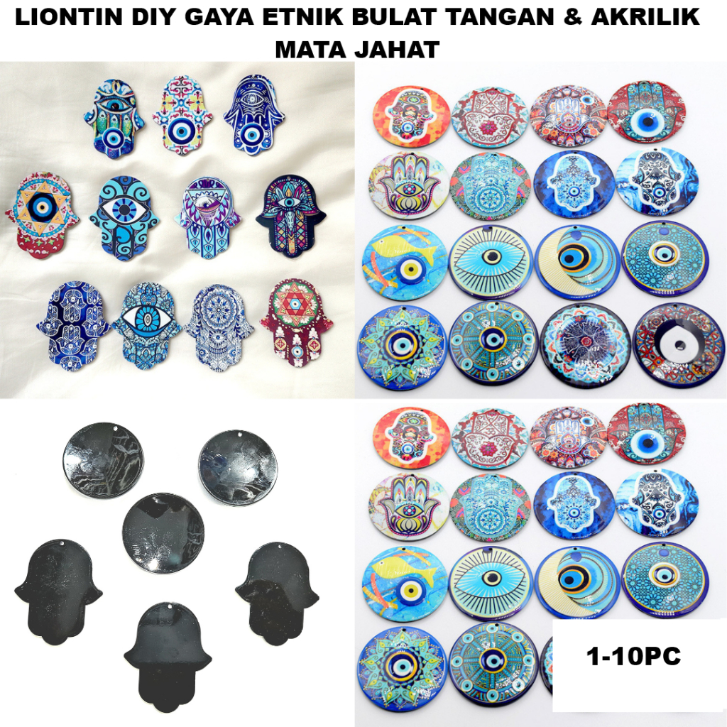 Liontin DIY Gaya Etnik Bulat Tangan & Akrilik Mata Jahat/Evil Eye Untuk Aksesoris Gantungan Kunci Ha