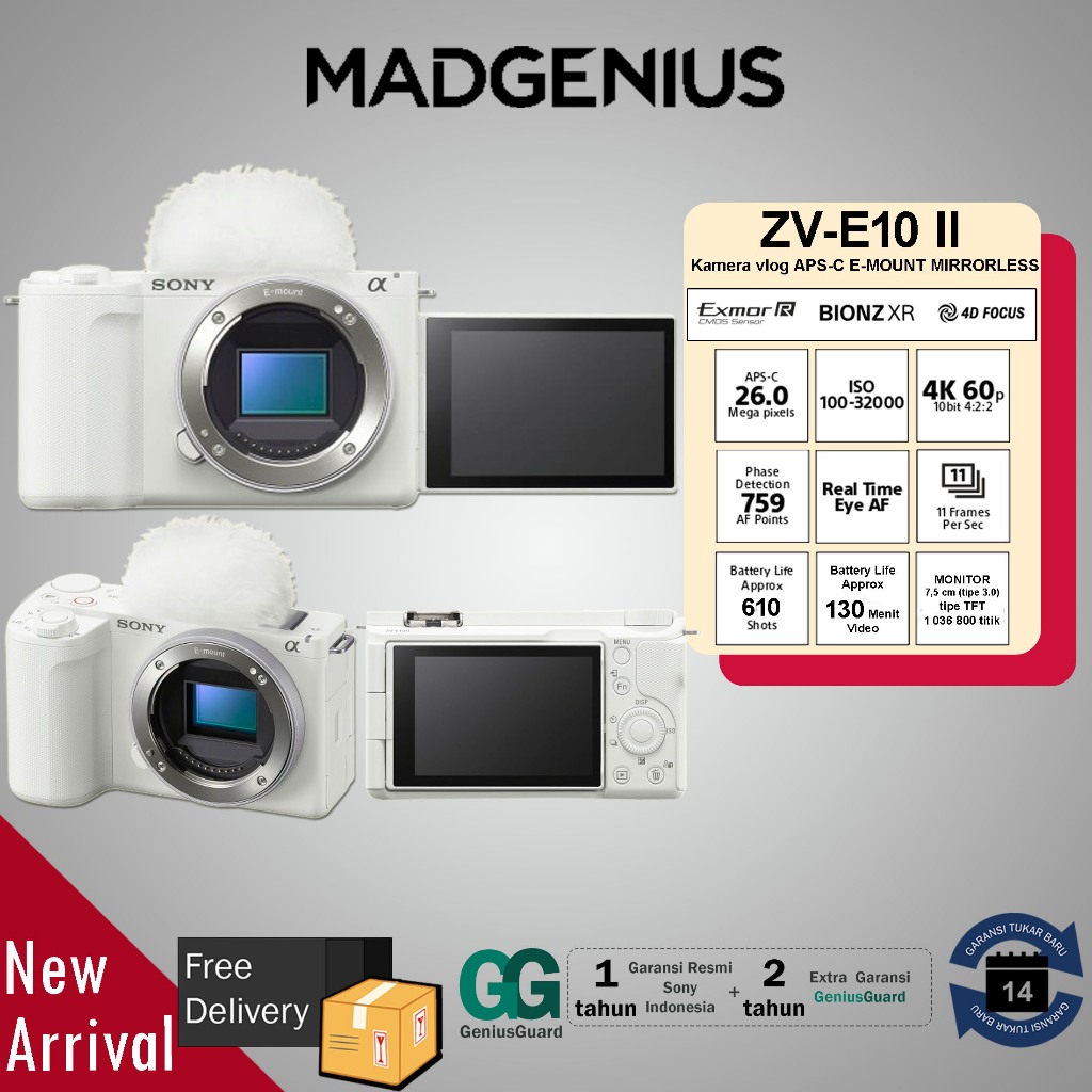 SONY Original Kamera vlog ZV-E10 II Body Only Putih / Kamera Sony ZV-E10M2 / Kamera Mirrorless ZV E1