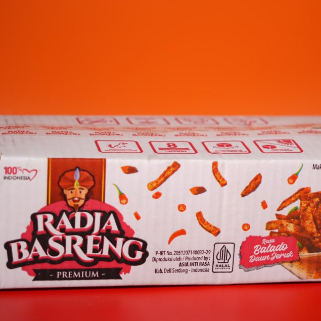 

Paket 5 Dus Grosir Radja Basreng Premium Rasa Balado Daun Jeruk | 1 Dus isi 40 Kotak