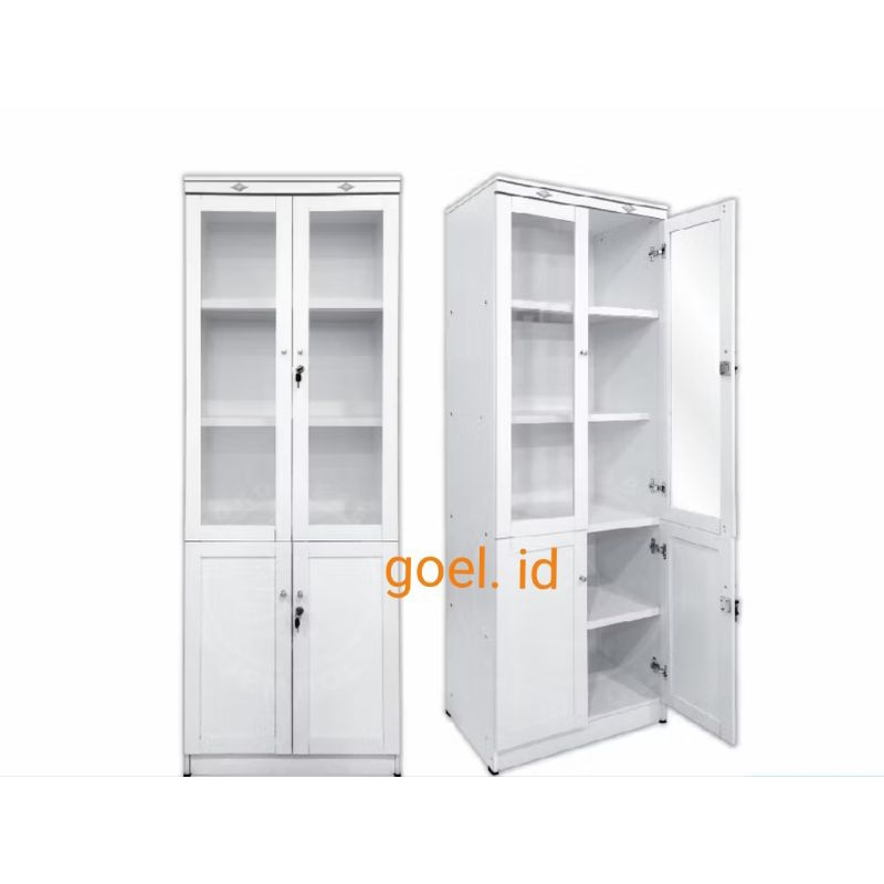 LEMARI HIAS PUTIH / LEMARI BUKU PUTIH KACA / LEMARI KACA PUTIH KUNCI TINGGI / LEMARI HIAS 2 PINTU