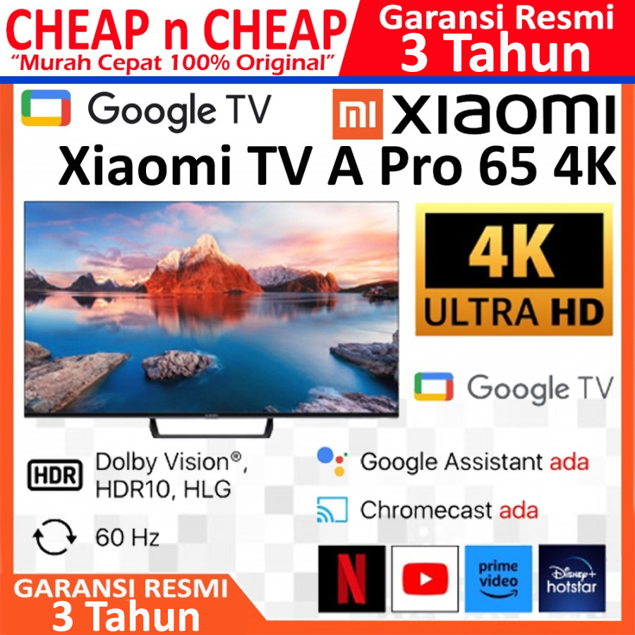 Xiaomi TV A Pro 65 Inch UHD 4K Google TV Ultra HD - Mi Smart TV Digital Series 65 inch inci 65' 65" 