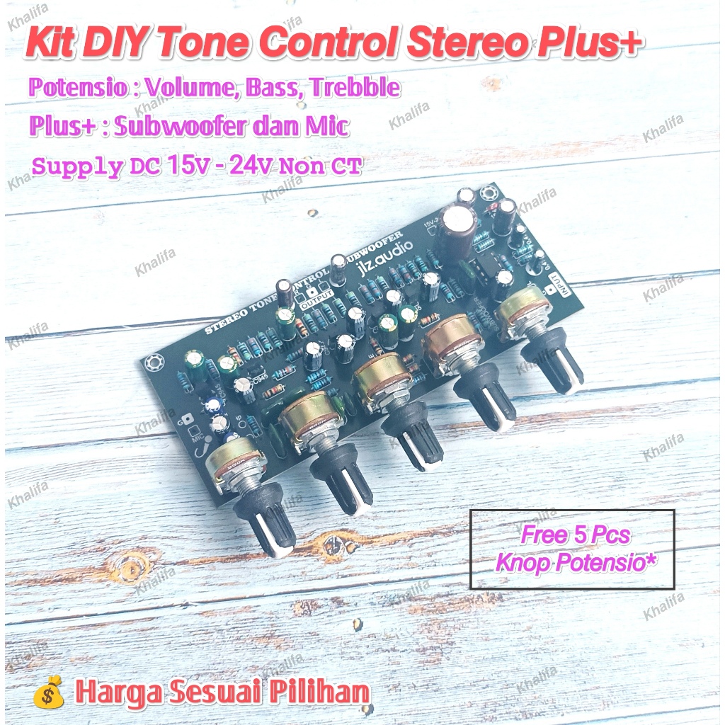 Kit Modul Tone Control Stereo Plus+ Subwoofer Plus Mic Karaoke DC 15V - 24V Non CT Tonkontrol Ton Ko