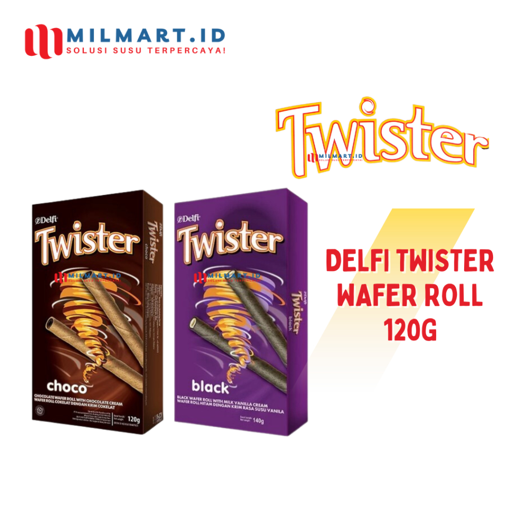 

DELFI TWISTER BLACK/CHOCO 120G TWISTER WAFER ROLL KRIM VANILA CREAM CHOCOLATE