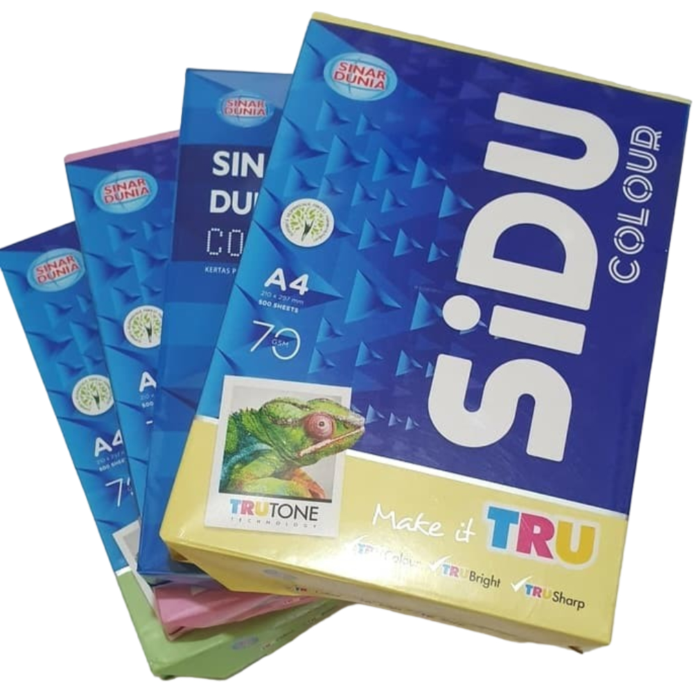 

Kertas HVS Sidu Berwarna Merah Muda Kuning Biru Hijau Ukuran A4 210x297 mm 70 GSM 1 Rim (500 Lembar)