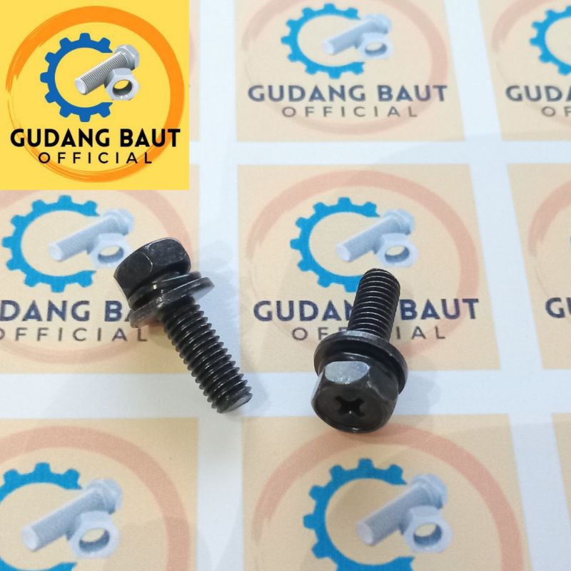 Baut Double Ring Plat + Ring Per M6x20 Kepala Kunci Kombinasi