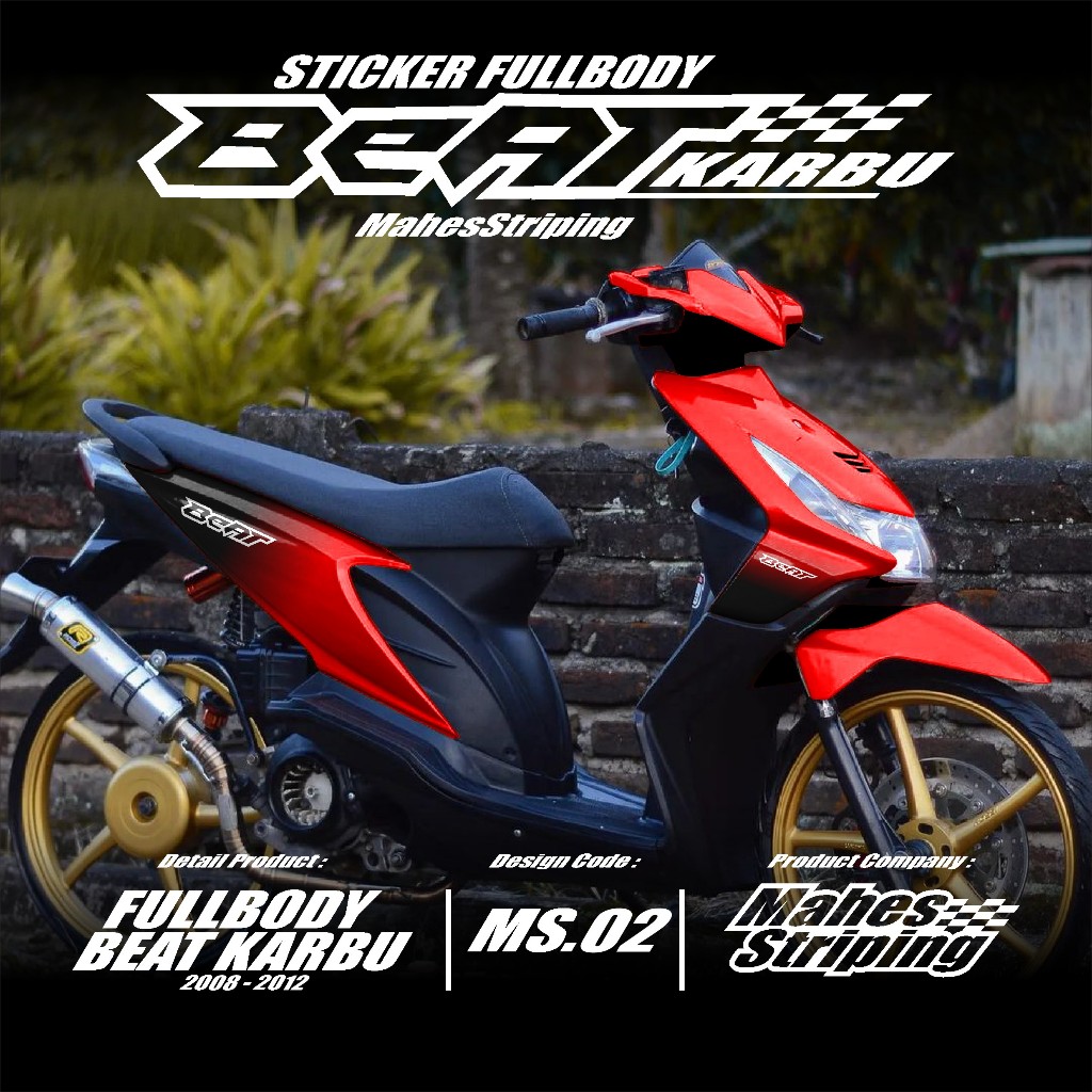 Decal Sticker Honda Beat Karbu Full Body Terbaru MS.02 Kombinasi Hitam - Stiker Skotlet Variasi Beat