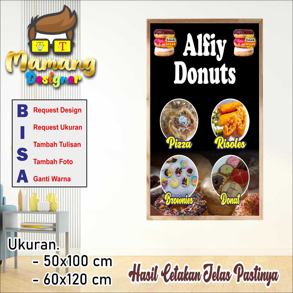Spanduk Banner Custom Jualan Donat Background Hitam