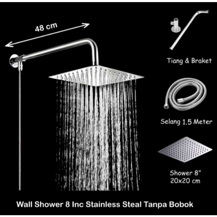 Shower  1 set shower tanpa bobok tembok mounted shower stainless shower estetik