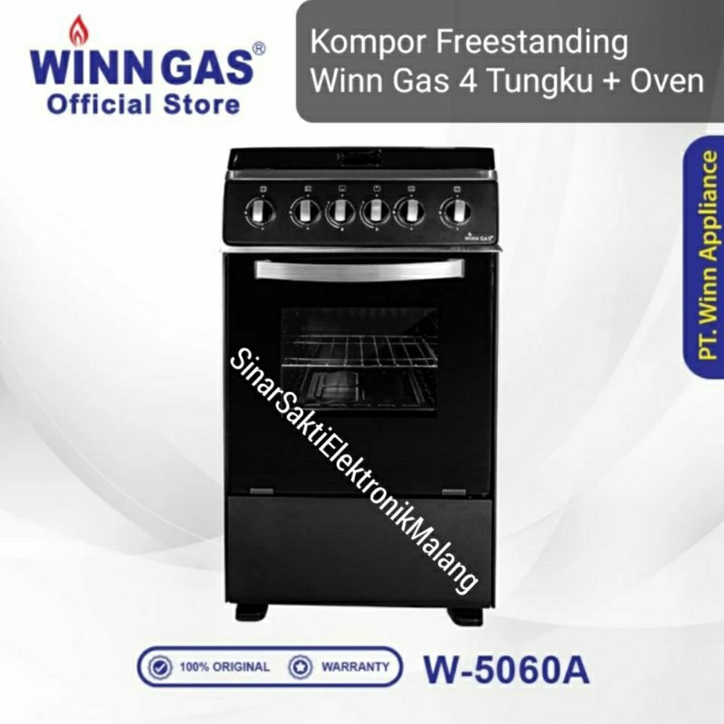 Winn Gas Kompor Freestanding Kompor 4 Tungku Gas Oven WinnGas Oven W 5060 W5060 Hitam Kompor Berdiri