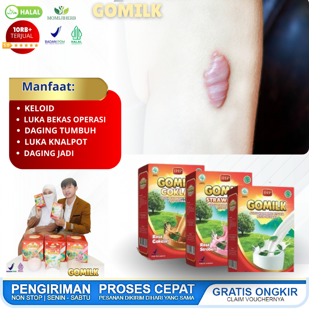 GOMILK Susu Kambing Etawa Plus Obat Herbal Keloid Bekas Luka Tindik Keloid Menonjol Keloid Berkerut 