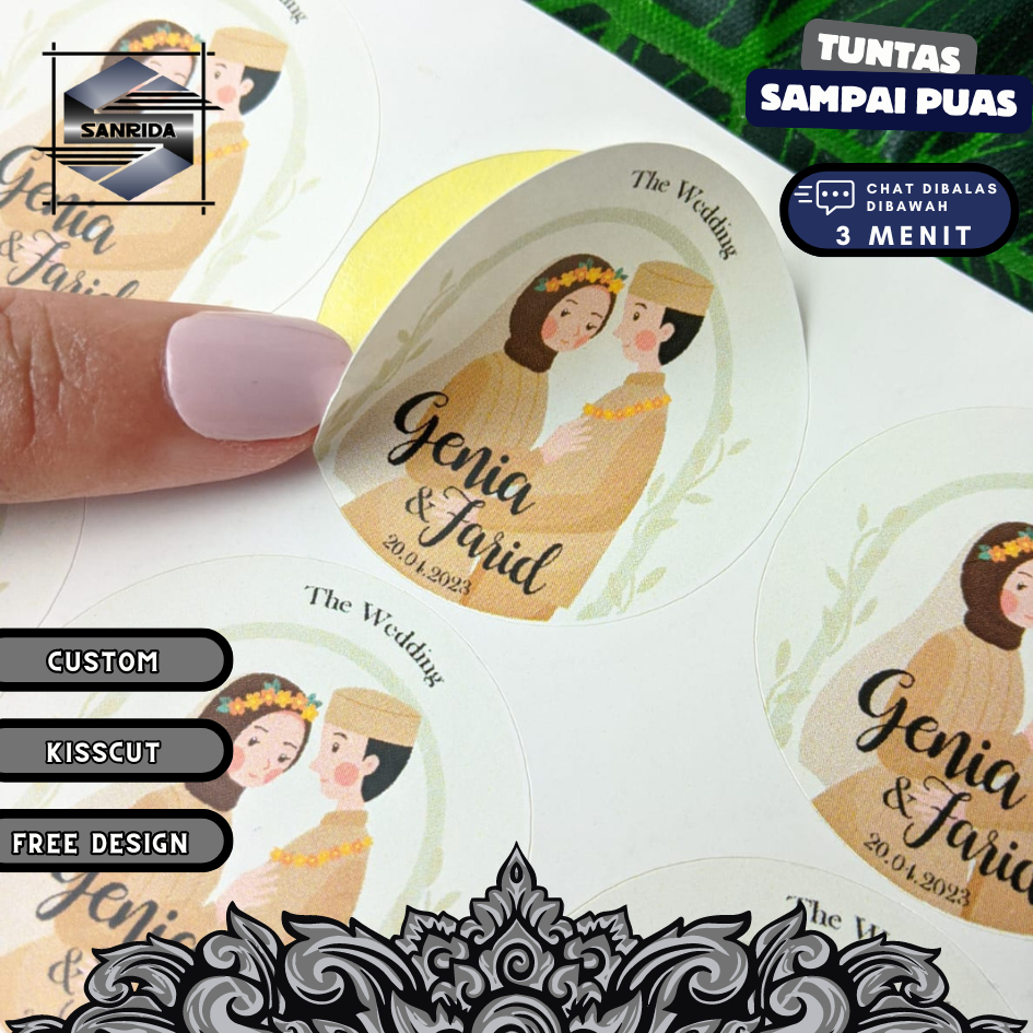 

Sticker Wedding Sanrida Stiker Nikah Souvenir Label Bulat Tunangan Segel Print Murah Chromo VINYL