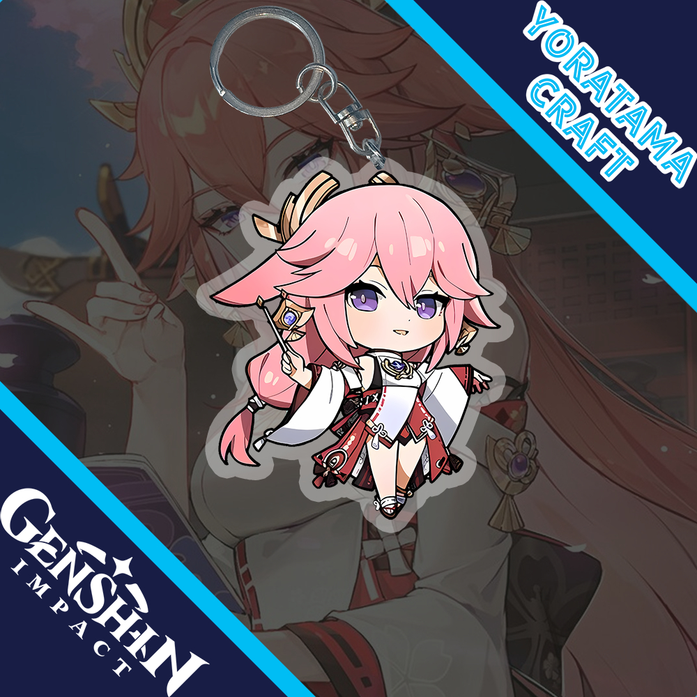Gantungan Kunci Yae Miko Genshin Impact, Keychain Anime Lucu