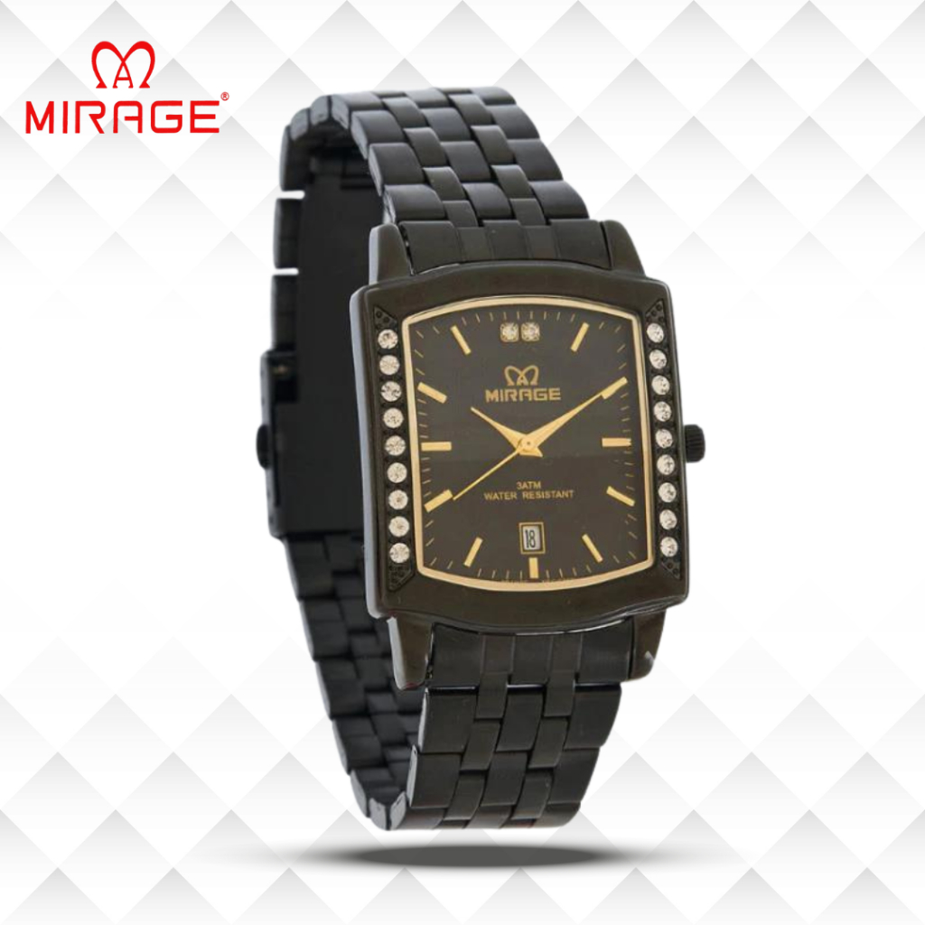 Mirage Jam Tangan Original Pria Permata Analog 7442 M Full Black Original Stainless