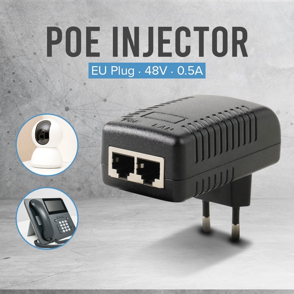 DLK Adaptor POE Injector Ethernet EU Plug 48V 0.5A - POE-4805 - Black
