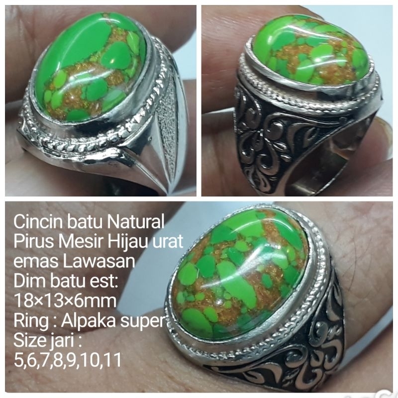 CINCIN BATU PIRUS HIJAU MESIR URAT EMAS NATURAL A1