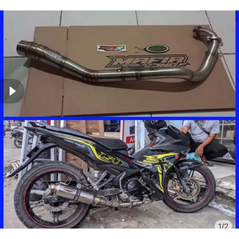 Leher MX KING STEP STANDAR DEPAN BELAKANG ORIGINAL MAFIA RACING EXHAUST(FRE GANTUNGAN KUNCI)
