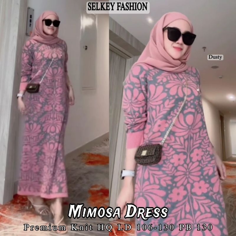MIMOSA DRESS TERUSAN MAXI WANITA CASUAL JUMBO RAJUT PREMIUM LD 130 CM FIT XXL