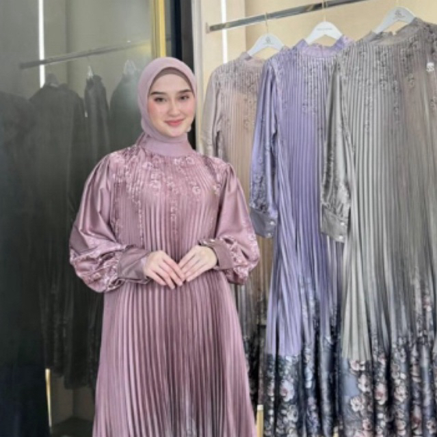 ShellaSaukia gamis plisket motif terbaru best seller Viral ORI SS