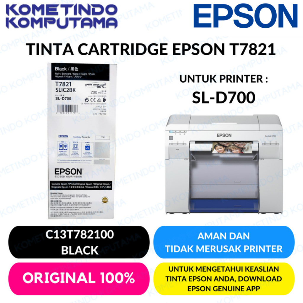 BOX T7821 Black, Cyan, Magenta, Yellow, Light Cyan, Light Magenta, 200ml Tinta Cartridge Epson Jamin