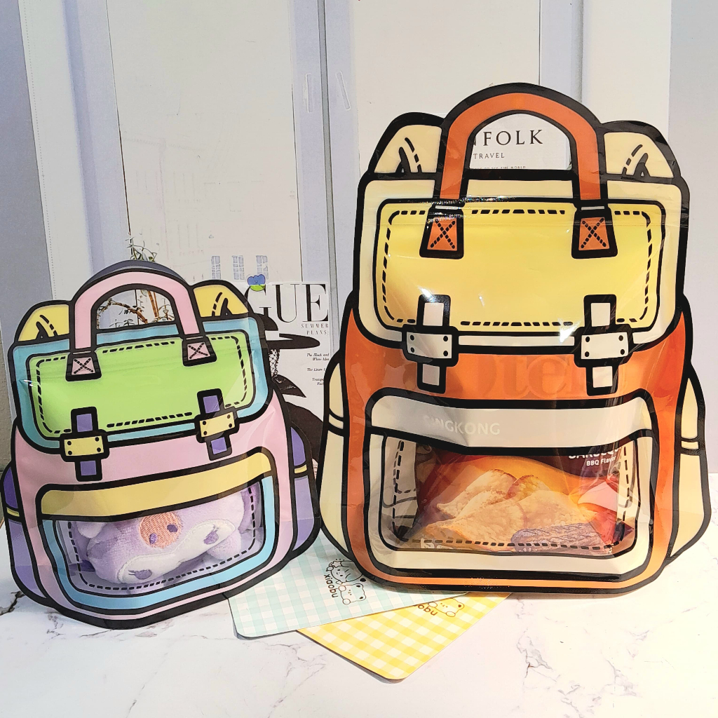 Zipper Bening Motif Tas Ransel Unik Lucu Bahan Plastik PVC Ziplock Ready 2 Ukuran Besar dan Kecil / 