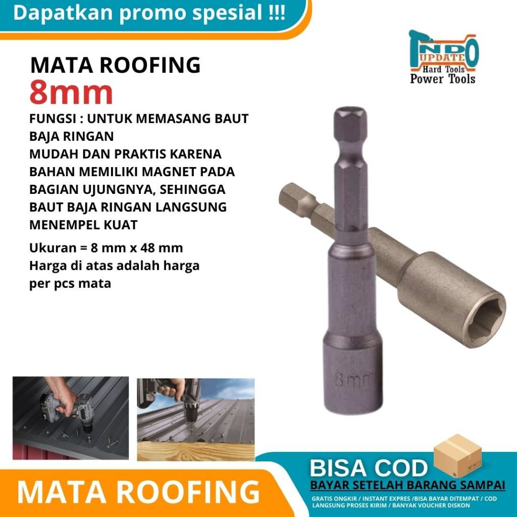 Mata Ruping 8mm Obeng Sock 8 mm Socket Rofing Drilling Nut Setter Baja Ringan 8MM Bor Listrik Cordle