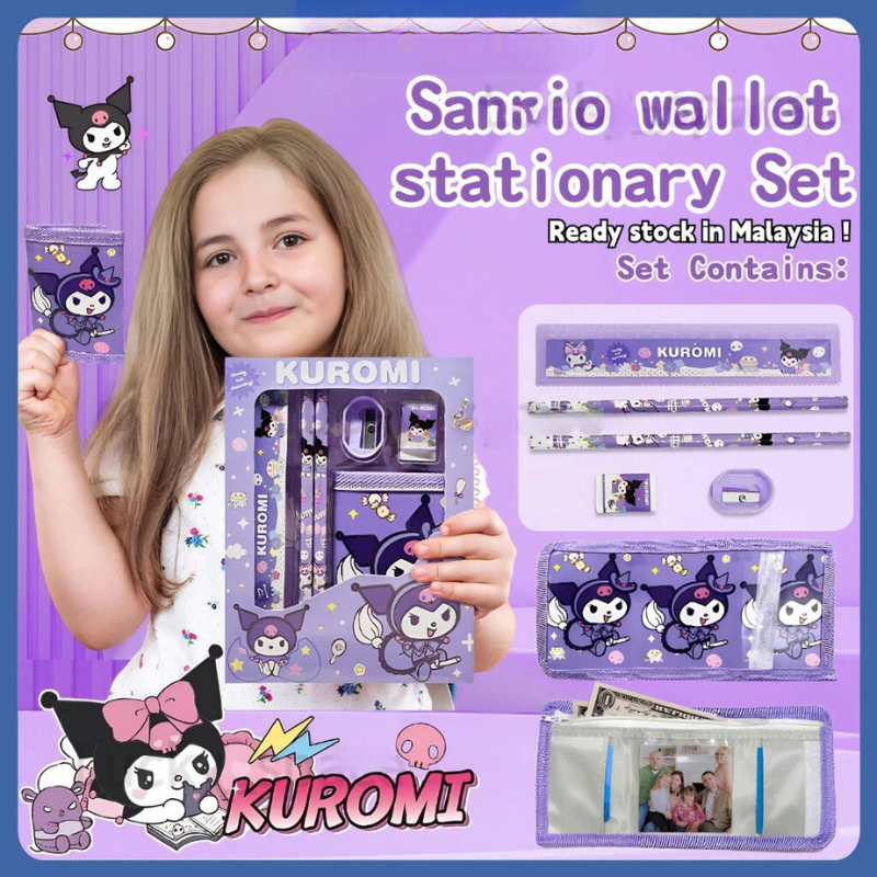 

Pencil Sanrio Melody Kuromi Set Round Rod Pencil HB Elementary School Stationery Pen Cap Eraser Kuromi Stationery Set for Students